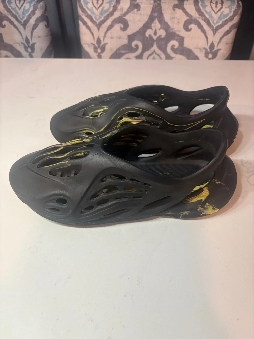Men's Black Slip-On Ventilated Sandals with Yellow Accents